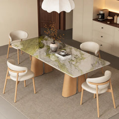 Sculptural Marble Dining Table with Rounded Top and Walnut Oak Bases Main Product Image