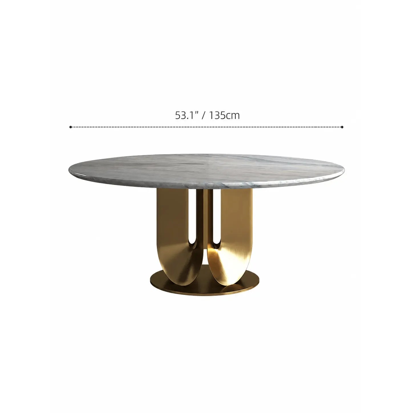 Sculptural Marble Table Dining Set with Gold Pedestal and Layered Support