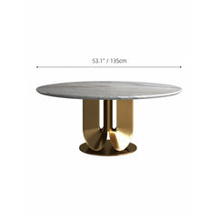 Sculptural Marble Table Dining Set with Gold Pedestal and Layered Support