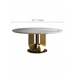 Sculptural Marble Table Dining Set with Gold Pedestal and Layered Support