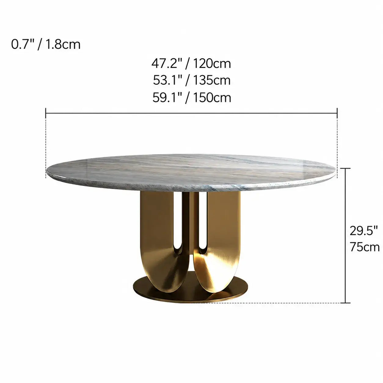 Sculptural Marble Table Dining Set with Gold Pedestal and Layered Support Dimensions