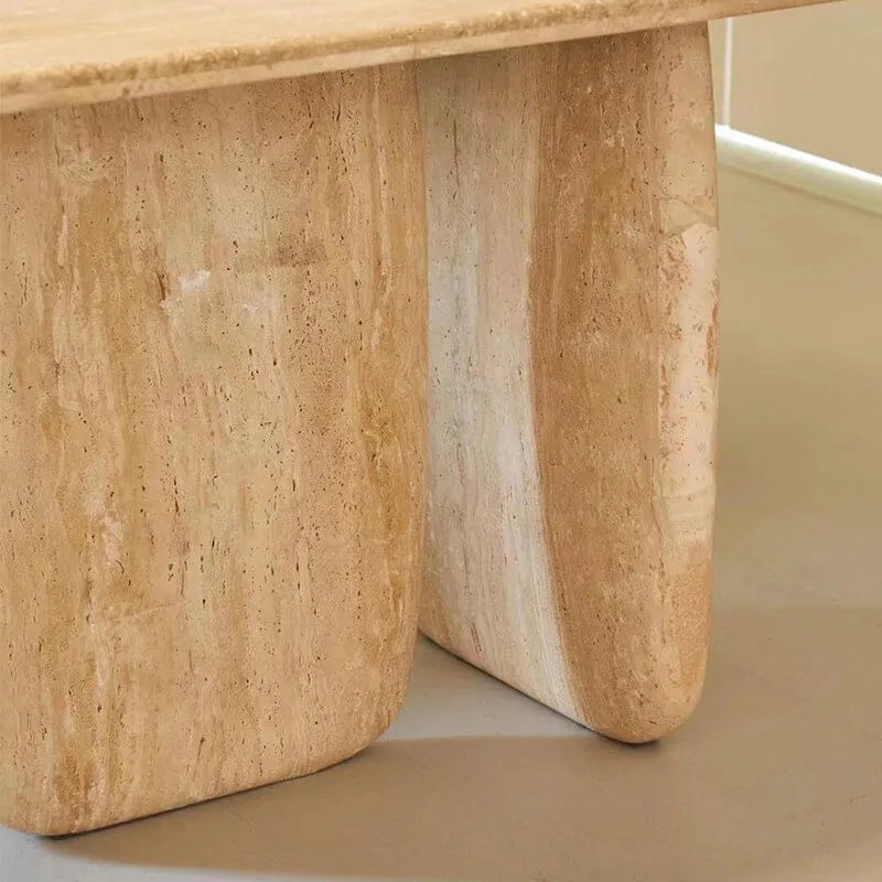 Sculptural Oval Travertine Dining Table with Warm Neutral Stone Base