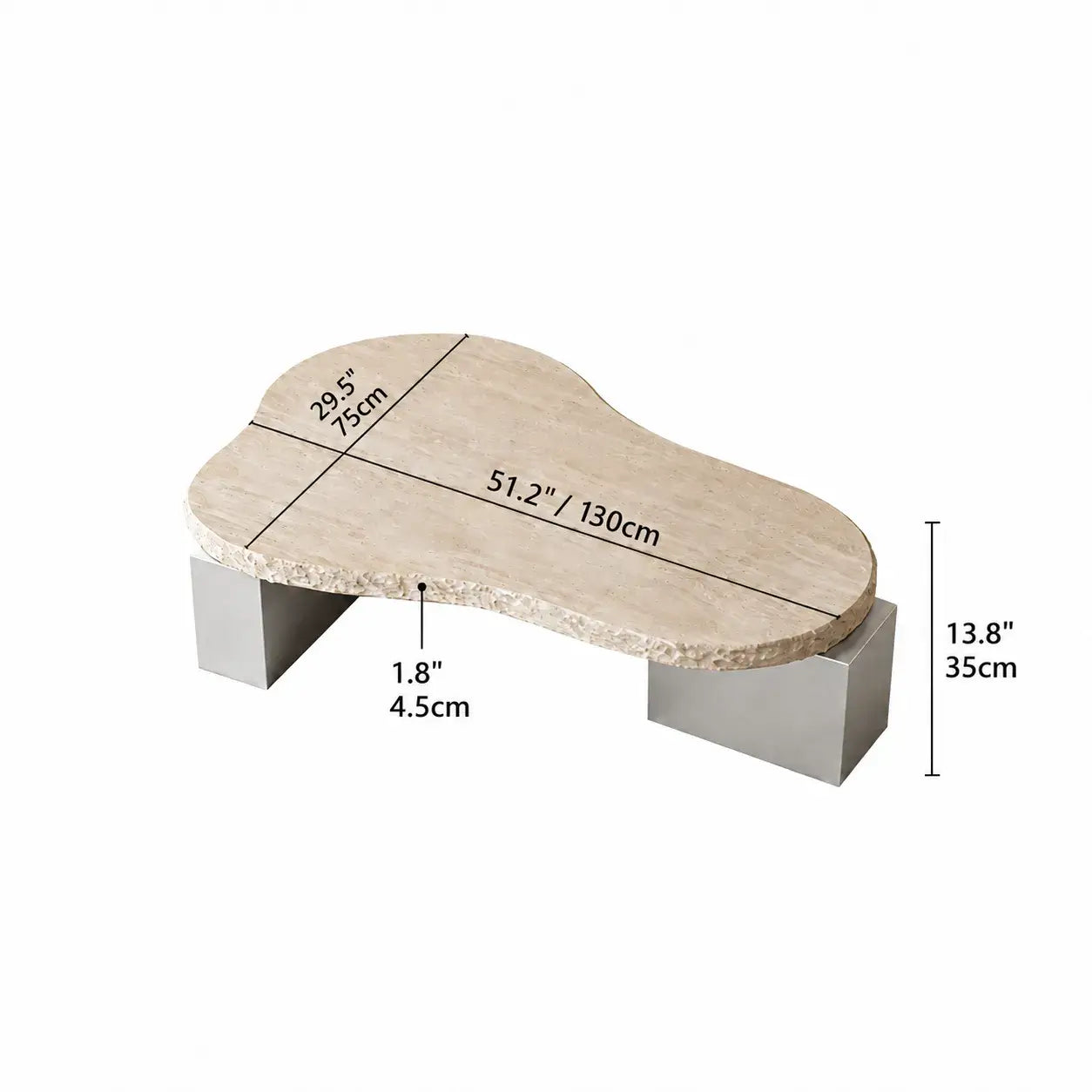 Sculptural Travertine Coffee Table with Irregular Top and Metal Base