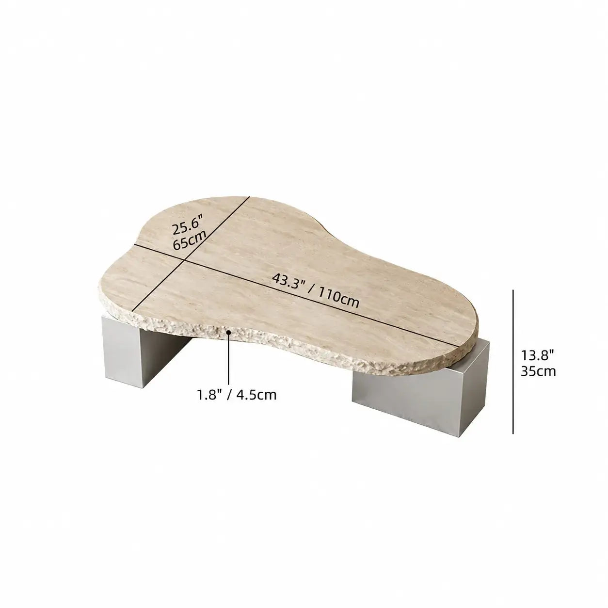 Sculptural Travertine Coffee Table with Irregular Top and Metal Base