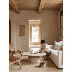 Sculptural Travertine Coffee Table with Rounded Edges and Calm Wabi-Sabi Form