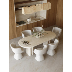 Sculptural Travertine Dining Table with Asymmetric Pedestal for Open Dining Spaces