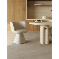 Sculptural Travertine Dining Table with Asymmetric Pedestal for Open Dining Spaces