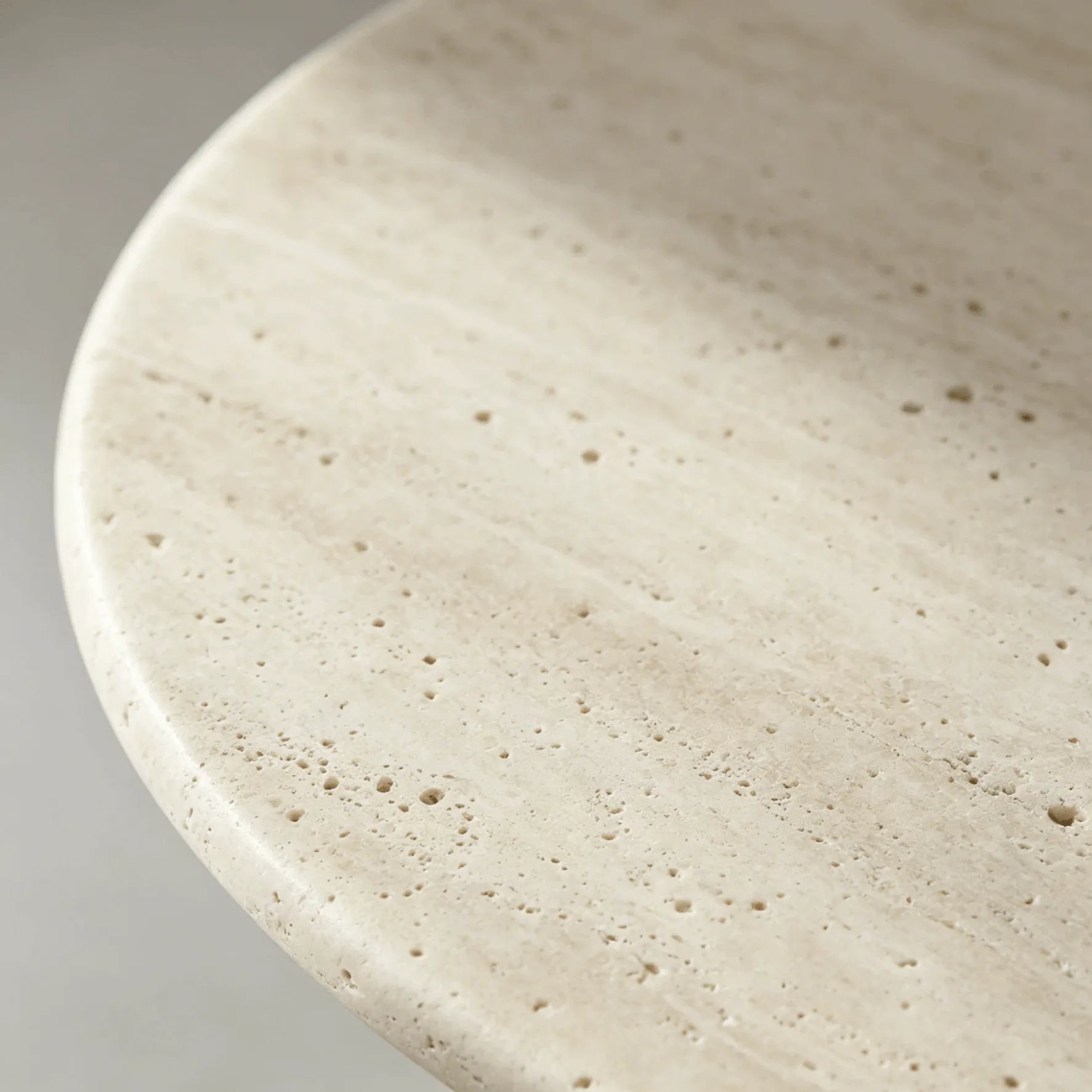 Sculptural Travertine Dining Table with Rounded Top and Double Pedestal Base