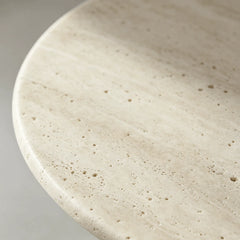 Sculptural Travertine Dining Table with Rounded Top and Double Pedestal Base