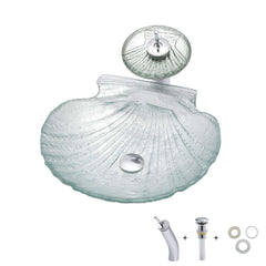Shell Shape Clear Glass Vessel Sink with Copper Waterfall Faucet