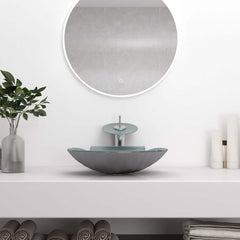 Shell Shape Clear Glass Vessel Sink with Copper Waterfall Faucet