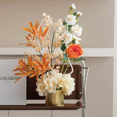 Silk Floral Arrangement in Gold Ceramic Planter for Indoor or Outdoor Use