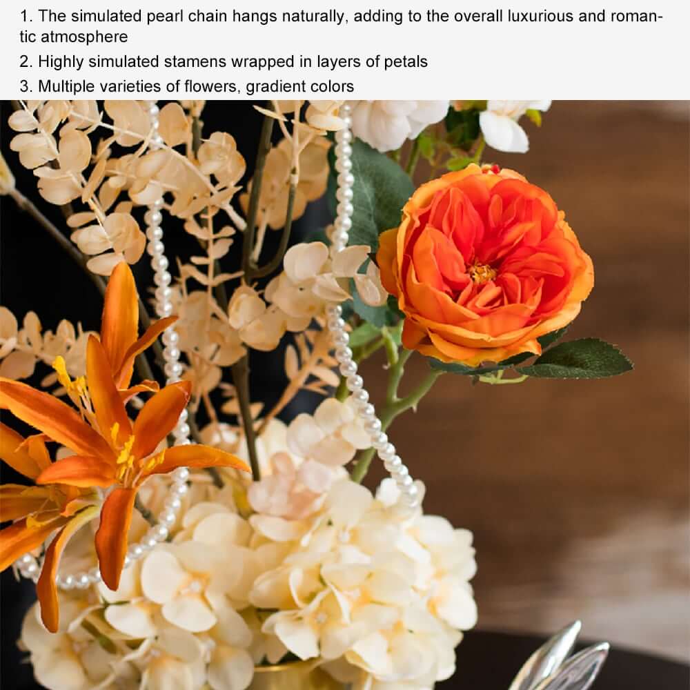 Silk Floral Arrangement in Gold Ceramic Planter for Indoor or Outdoor Use