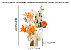 Silk Floral Arrangement in Gold Ceramic Planter for Indoor or Outdoor Use Dimensions