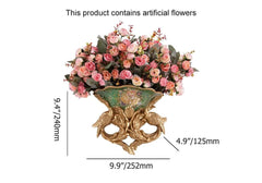 Silk Floral Arrangement with Gold Resin Planter for Indoor Decor Dimensions