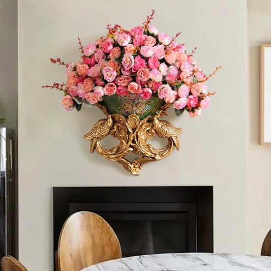 Silk Floral Arrangement with Gold Resin Planter for Indoor Decor Main Product Image