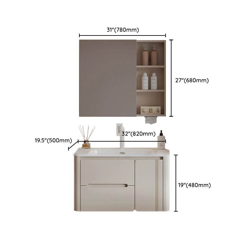 Rectangle cream bathroom vanity with ceramic countertop