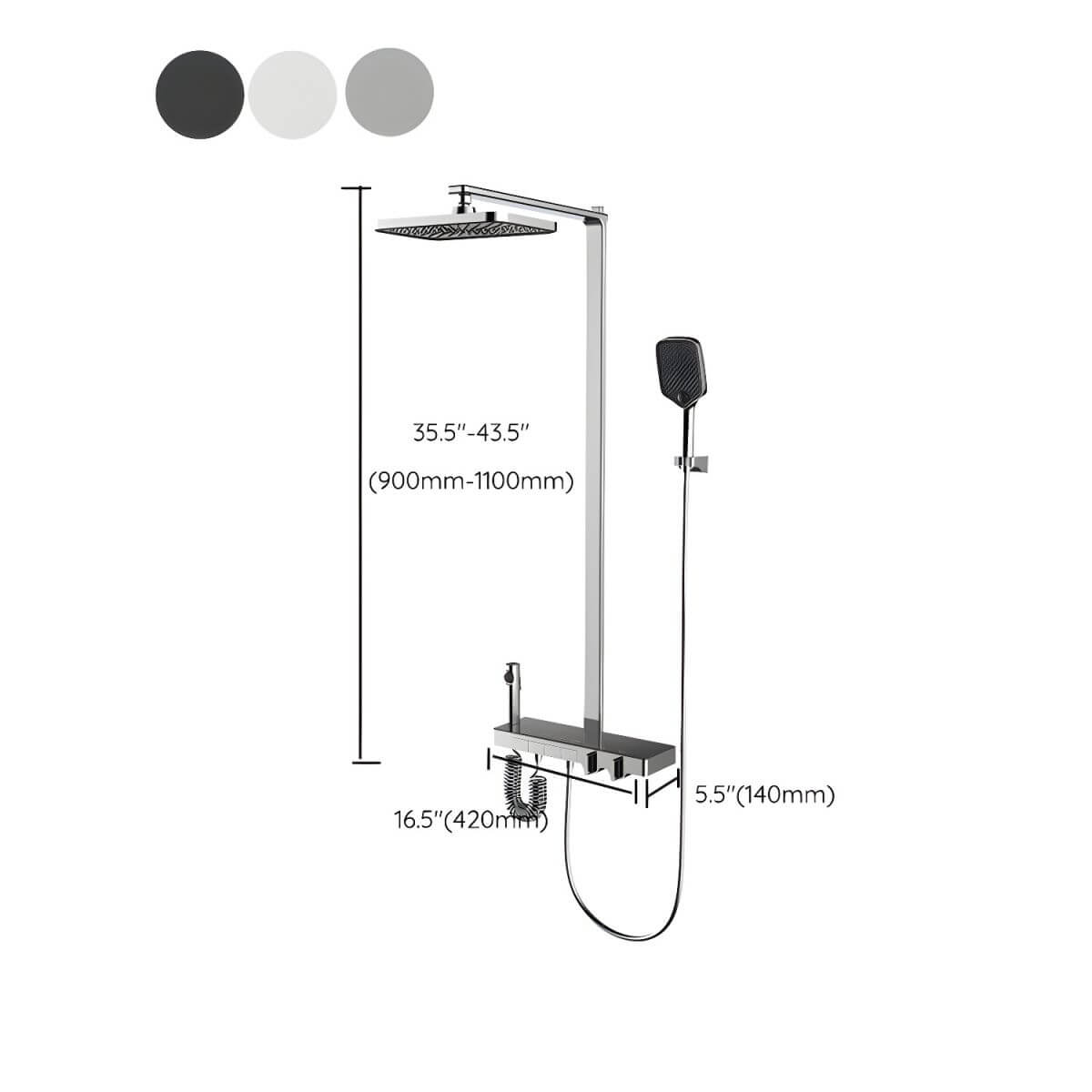 Modern shower system in silvery white finish