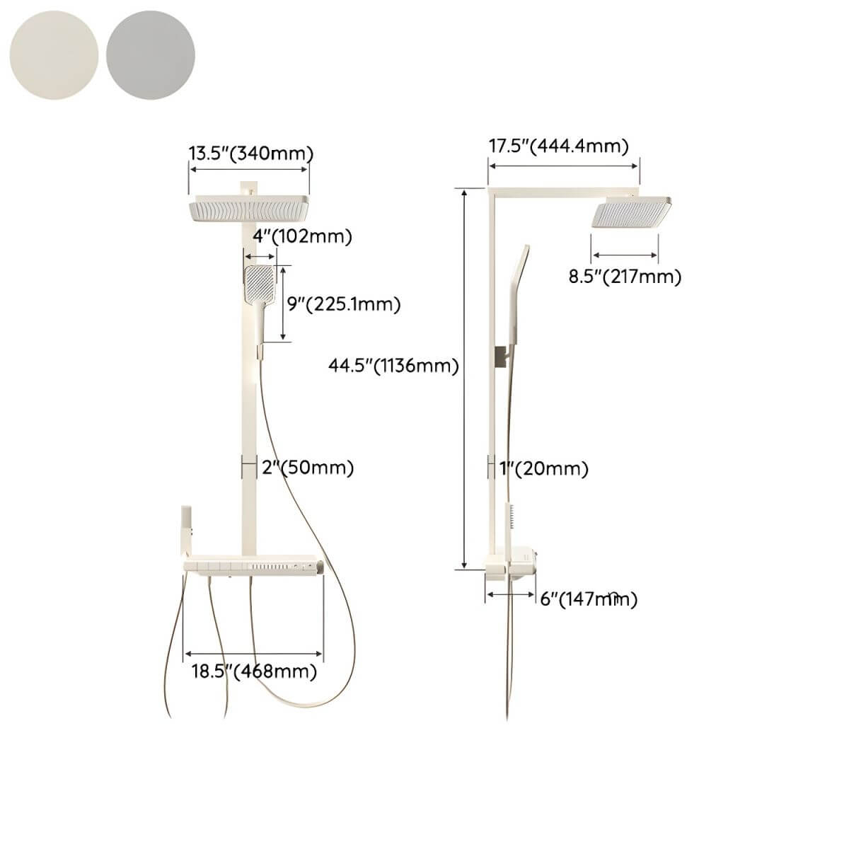 Adjustable dual shower head features