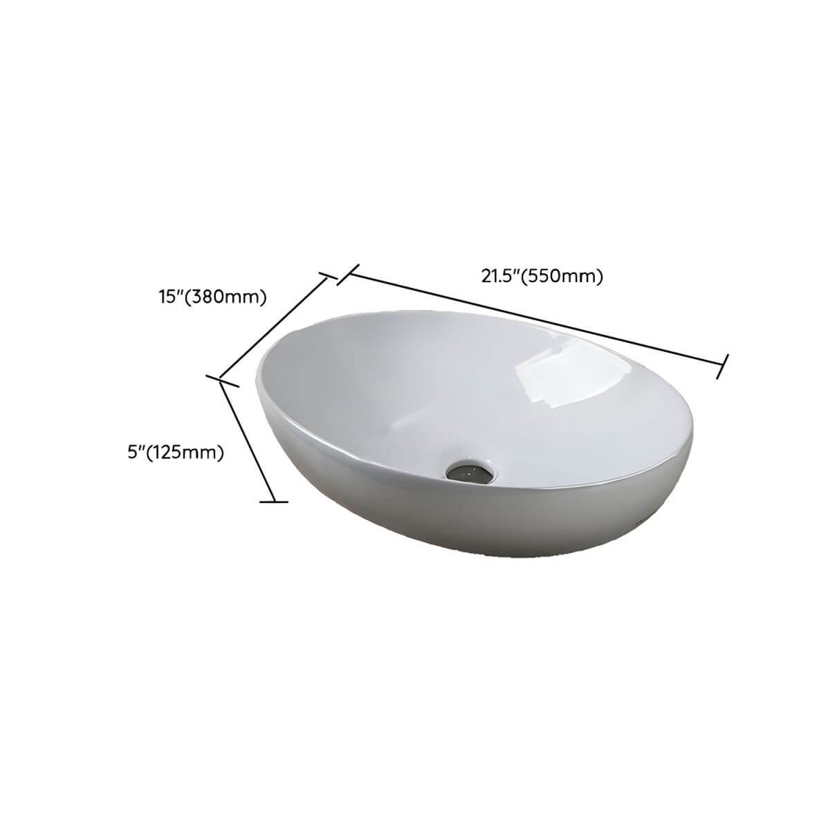 Elegant oval sink with center trapway