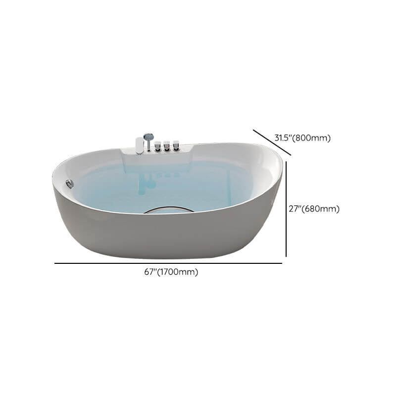 Oval plexiglass freestanding bathtub with massage feature and 3-handle valve faucet dimensions