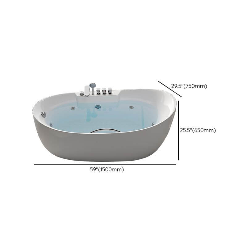 Oval plexiglass freestanding bathtub with massage feature and 3-handle valve faucet dimensions