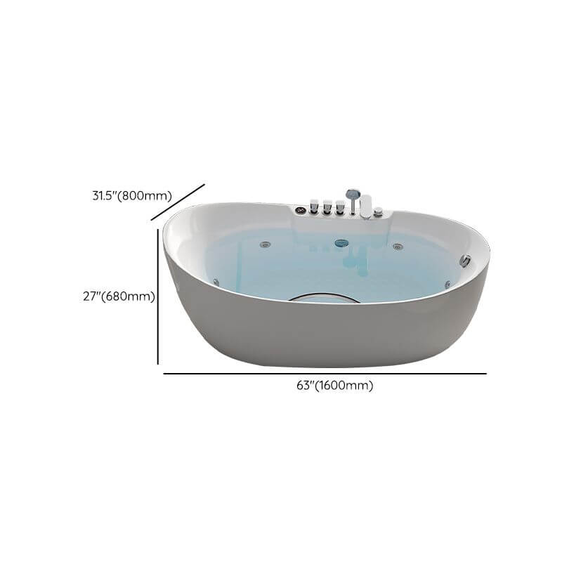 Oval plexiglass freestanding bathtub with massage feature and 3-handle valve faucet dimensions