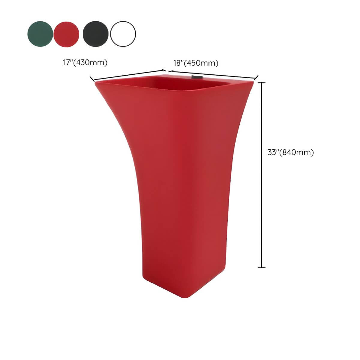 Rectangular modern pedestal sink in red finish