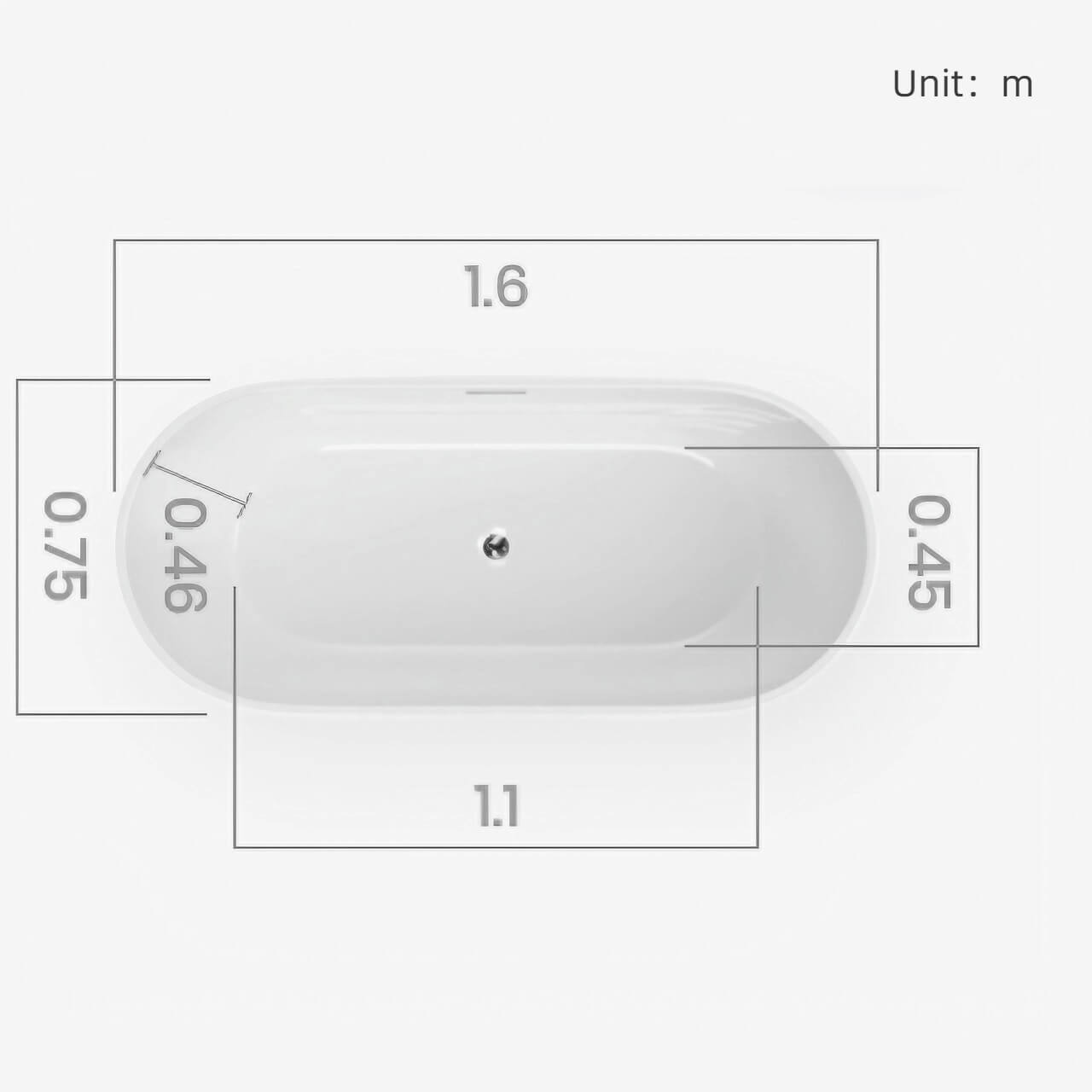 63-Inch White Acrylic Oval Single-Person Soaking Bathtub