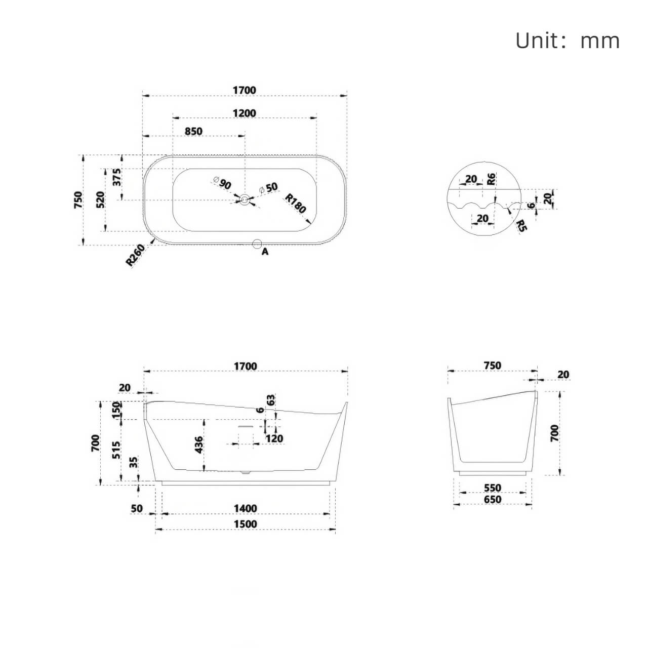 67-Inch Personalized Rectangular Acrylic Soaking Bathtub for Single User in White