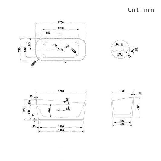 White 67-inch rectangular acrylic soaking bathtub designed for single user comfort dimensions