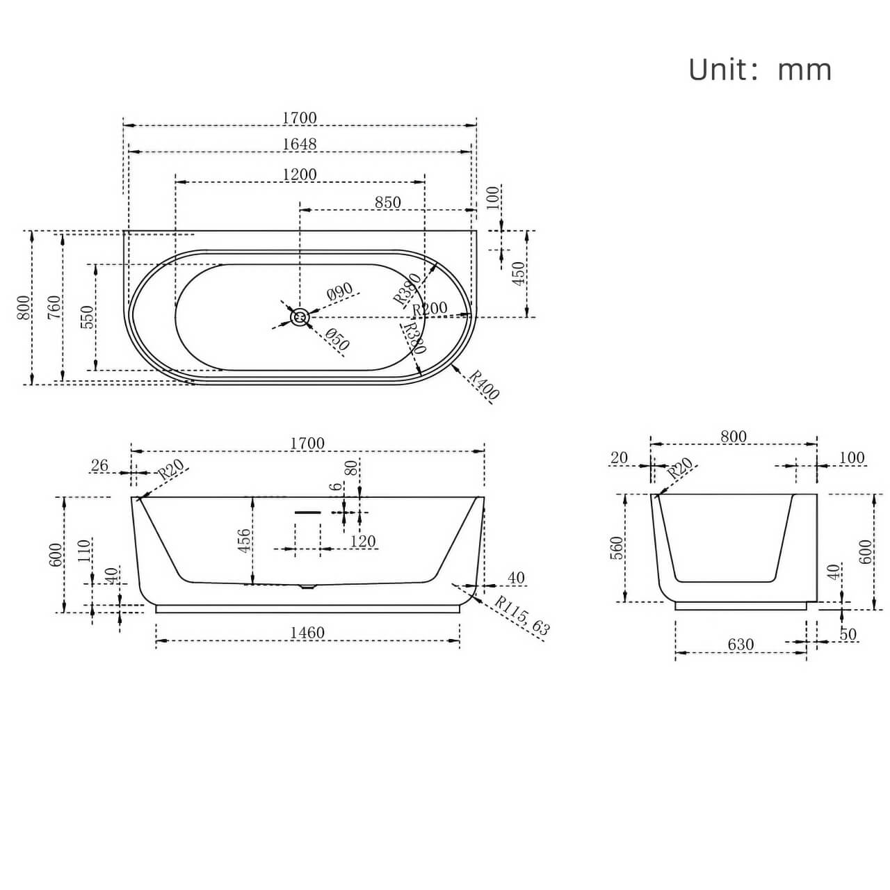 67-Inch Oval Acrylic Single-Soak Bathtub in White