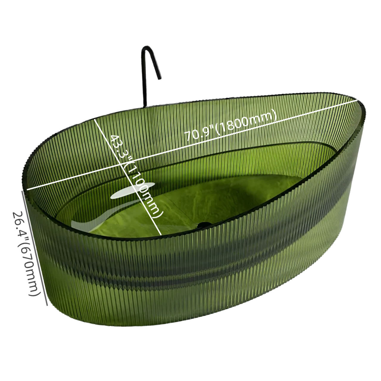 71-Inch Oval Resin Double Soaking Bathtub in Transparent Green