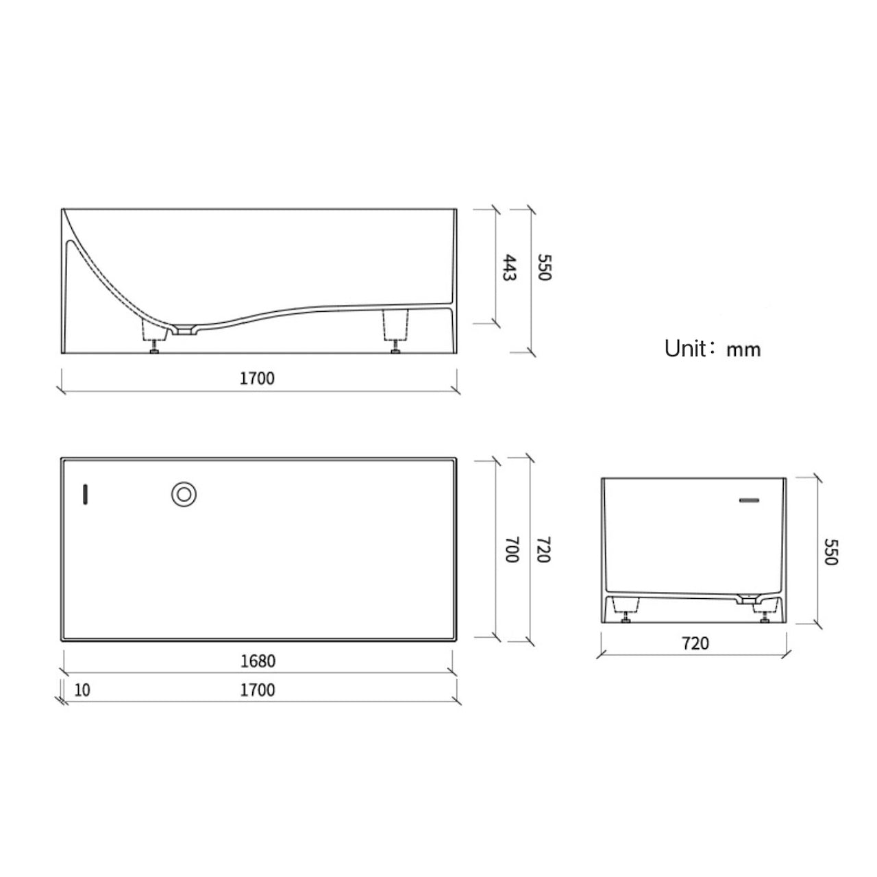 67-Inch Rectangular Artificial Stone Single Soak Bathtub in White