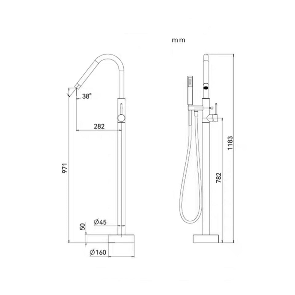 Floor Mount Tub Filler Brass Freestanding Bathtub Faucet with Hand Shower Chrome