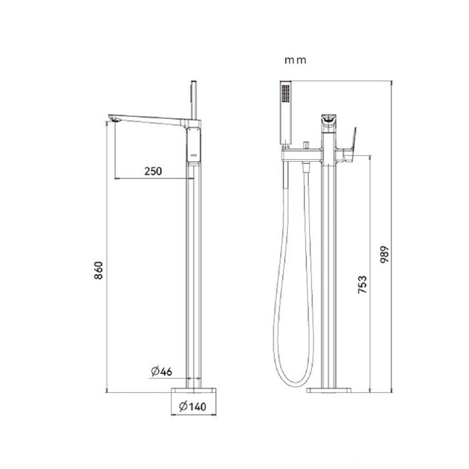 Floor Mount Tub Filler Brass Freestanding Bathtub Faucet with Hand Shower Chrome