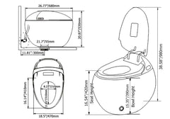 Smart Elongated Bidet Toilet with Adjustable Heated Seat and Auto Flush Dimensions