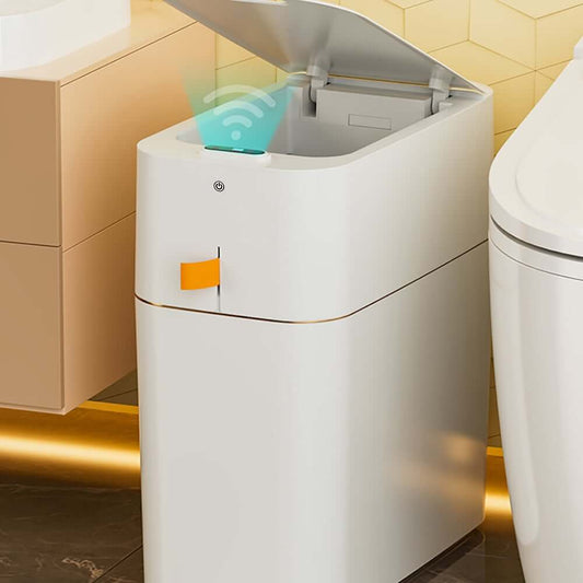 Smart Touchless Trash Can - Modern White Plastic, Motion Sensor