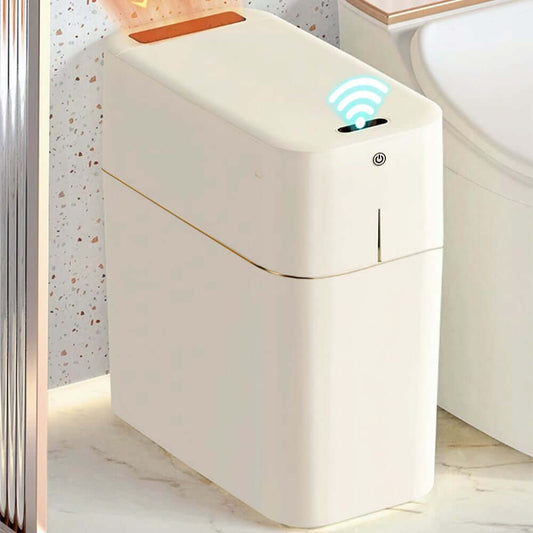 Smart Touchless Trash Can - Modern White Plastic, Motion Sensor Main Product Image