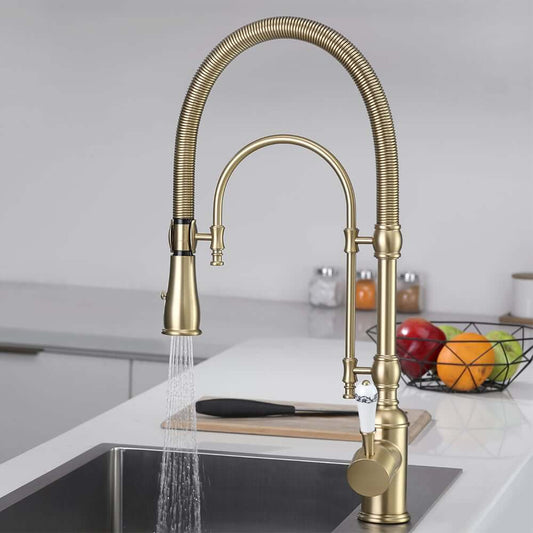 Solid Brass Traditional Kitchen Faucet with Pullout Spray and 360° Swirling Spout Main Product Image