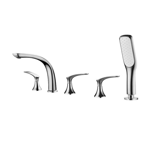 Solid Brass Triple Handle Bathtub Faucet with Chrome Finish