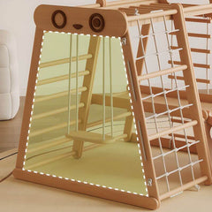 Solid Hardwood Climber with Rope Net, Slide & Chalkboard for Toddlers