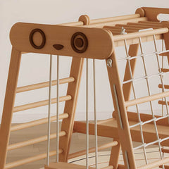 Solid Hardwood Climber with Rope Net, Slide & Chalkboard for Toddlers