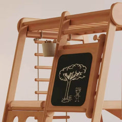 Solid Hardwood Climber with Rope Net, Slide & Chalkboard for Toddlers