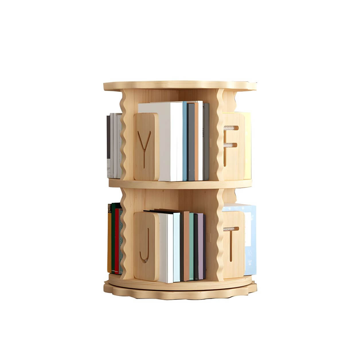 Solid Pine Rotating Bookshelf for Kids – Scandinavian Style