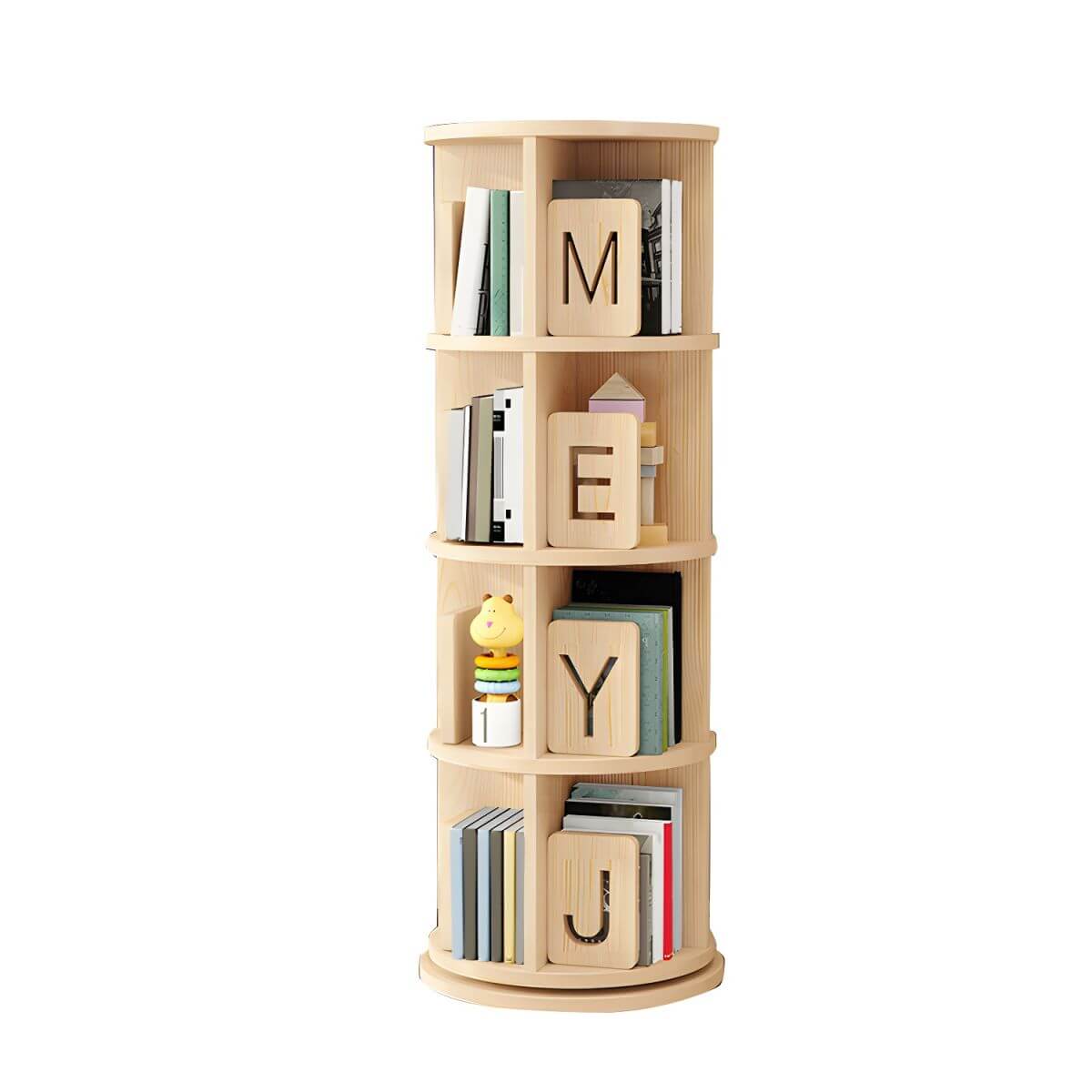 Solid Pine Rotating Bookshelf for Kids – Scandinavian Style