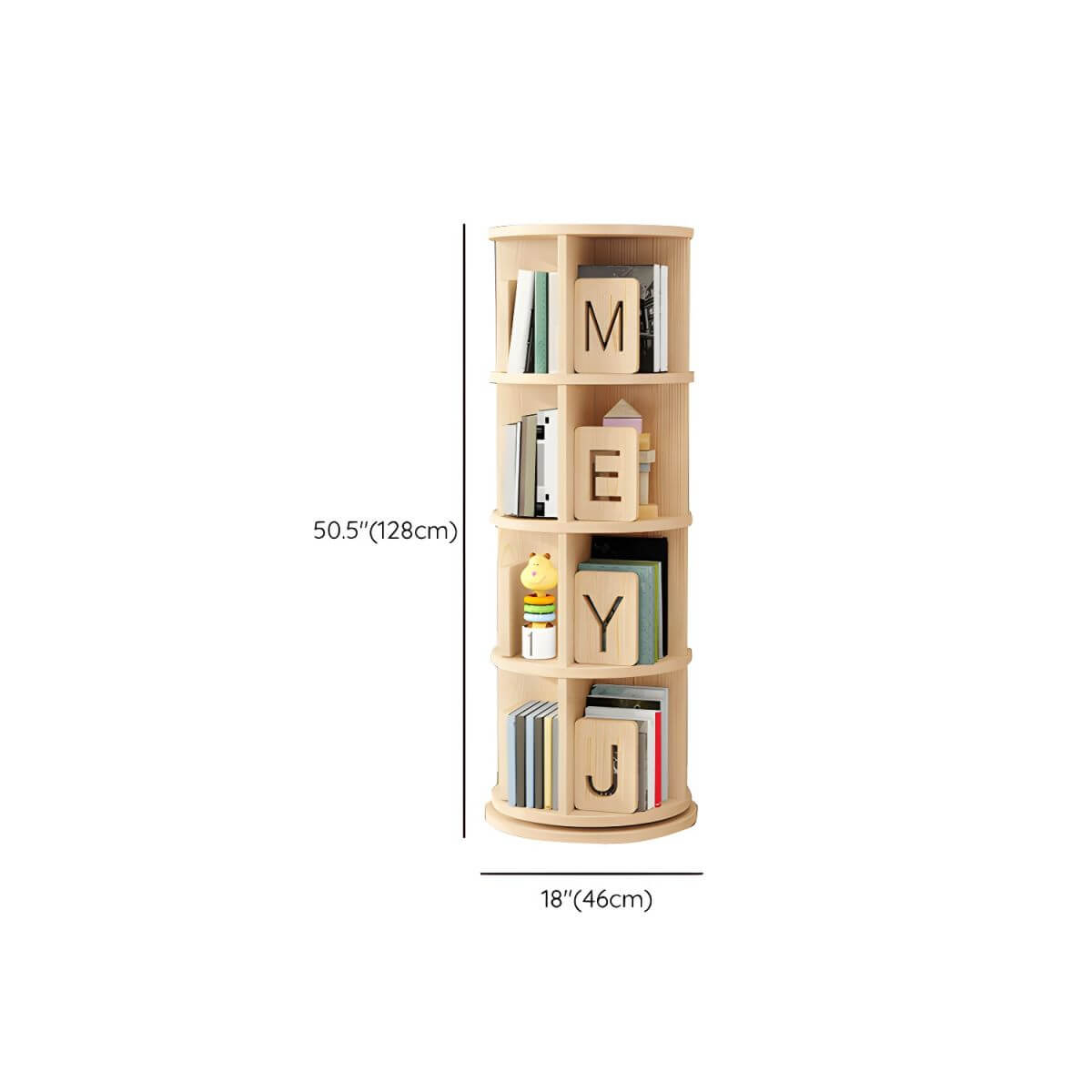 Solid Pine Rotating Bookshelf for Kids – Scandinavian Style Dimensions