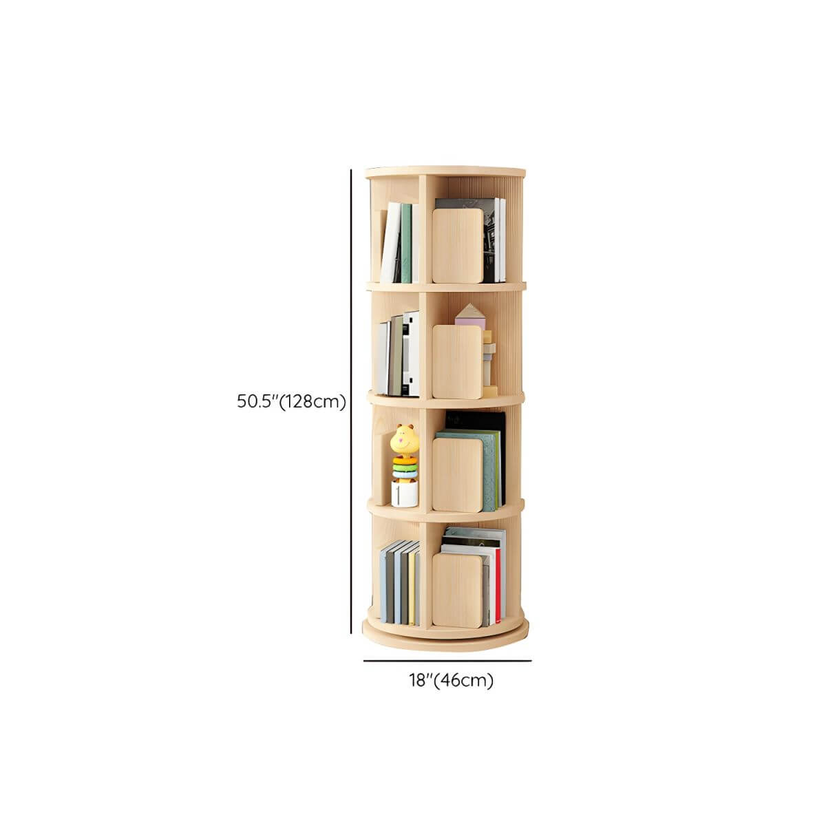 Solid Pine Rotating Bookshelf for Kids – Scandinavian Style Dimensions