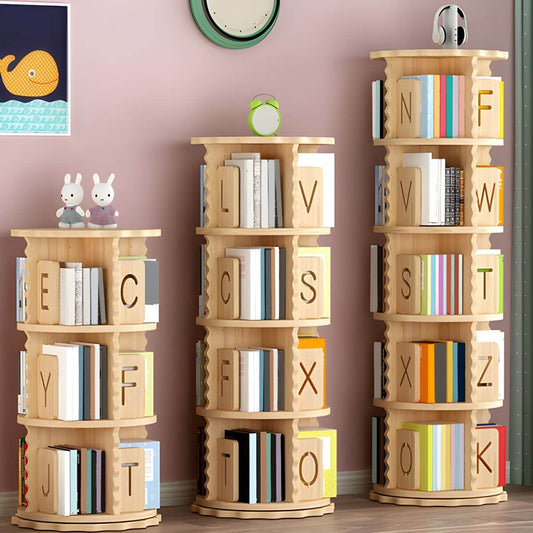 Solid Pine Rotating Bookshelf for Kids – Scandinavian Style Main Product Image