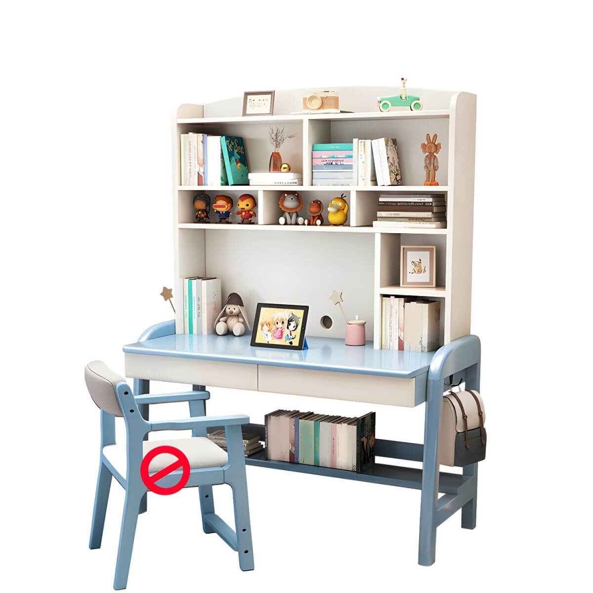 Solid Wood Kids Writing Desk with Hutch and 2 Drawers